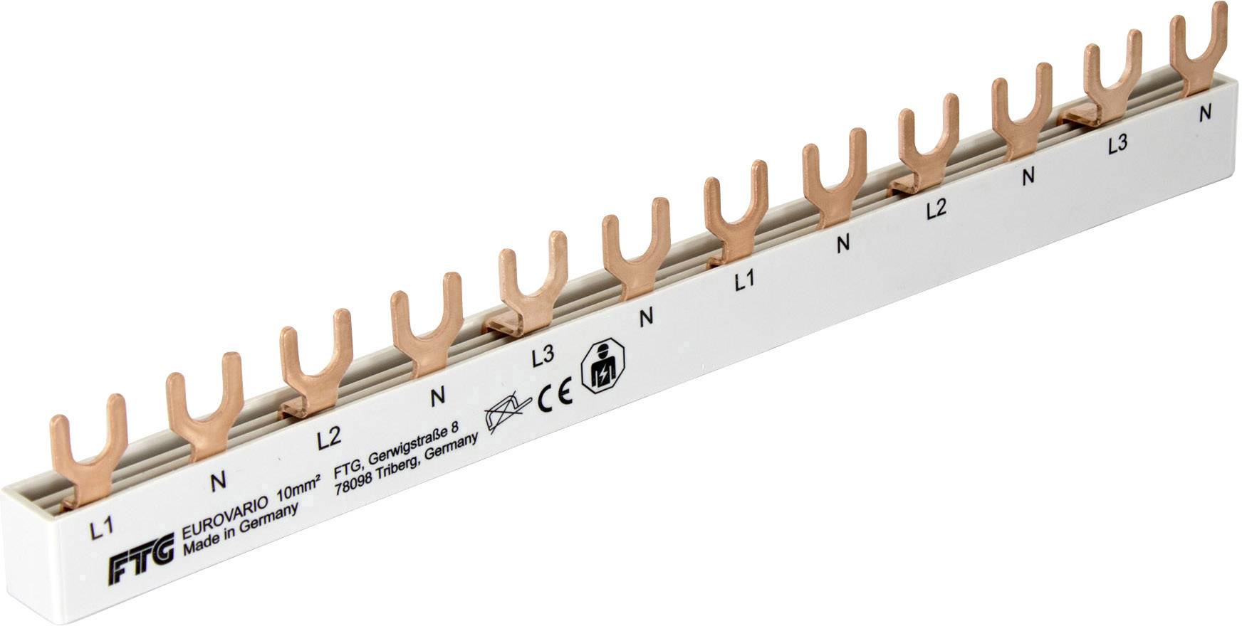 FTG Friedrich Göhringer 5850 3 pol. Eurovario Phasenschiene, 10mm², Gabel, Schritt 17,8mm, 102mm, Phasenschiene 10 St.