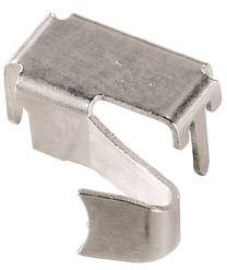 Metallclip mit gebogenem Haken, wahrscheinlich für das Fixieren oder Verbinden von Bauteilen in mechanischen Anwendungen.