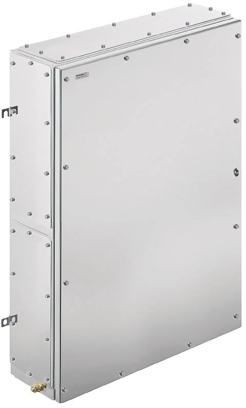 Metallgehäuse mit rechteckiger Form, zahlreichen Schrauben an den Rändern und zwei seitlichen Halterungen zur Wandmontage.