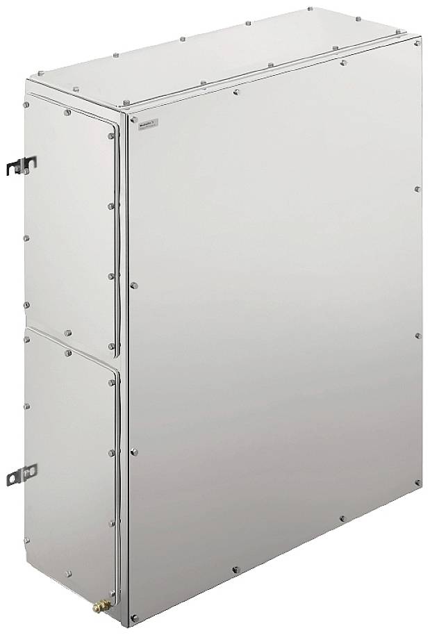 Metallischer Schaltschrank mit rechteckiger Form und glänzender Oberfläche, geeignet für den Schutz elektrischer Komponenten.