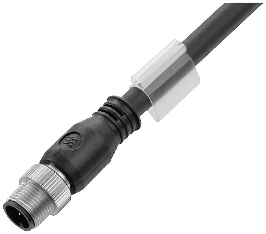 Ein schwarzes Kabel mit einem Metallstecker und einer durchsichtigen Schutzabdeckung zeigt eine robuste Verbindungslösung.