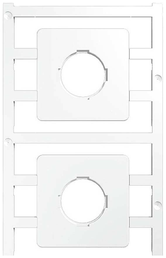 Ein weißer zweifacher Rahmen mit mittiger Öffnung für Schalter oder Steckdosen, geeignet zur Montage in einem Installationssystem.