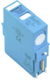 Ein blauer elektronischer Baustein mit mehreren Anschlüssen und einem weißen runden Element auf der Oberseite.