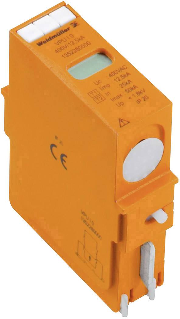 'Weidmüller SCP 10', orange Schutzmodul für 480V AC, 12A. Rechteckige Form mit Beschriftung oben, zeigt Funktion und Spezifikationen.