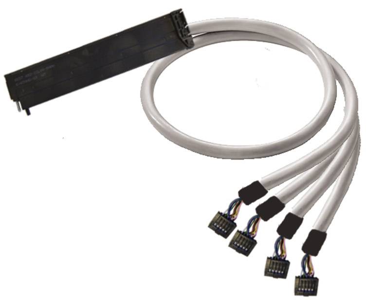 Ein weißes Kabel mit fünf Anschlüssen an einem schwarzen Stecker für Datenübertragung, eventuell für Computer oder Netzwerke verwendbar.