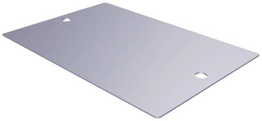 Ein rechteckiges, flaches Metallblech mit zwei Löchern an den Ecken.