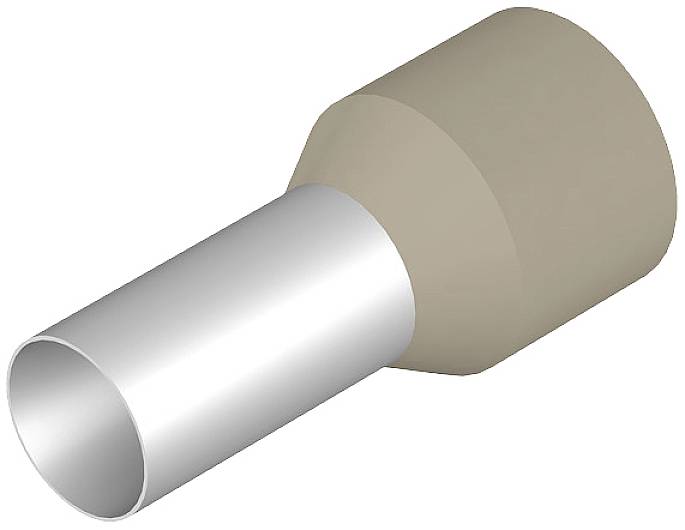 Ein kegelförmiger Verbinder aus grauem und braunem Material, welcher Metallrohre miteinander verbindet.