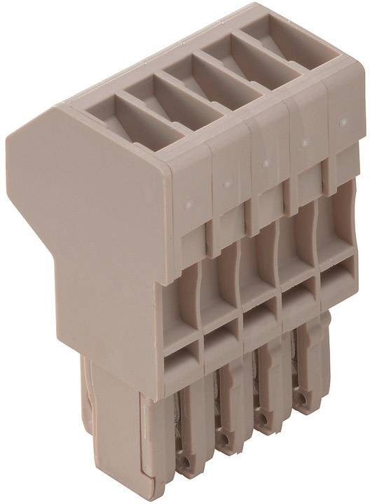 Ein Steckverbinder mit mehreren Steckplätzen und Steckstiften, geeignet für elektronische Verbindungen. Beige Kunststoffgehäuse.