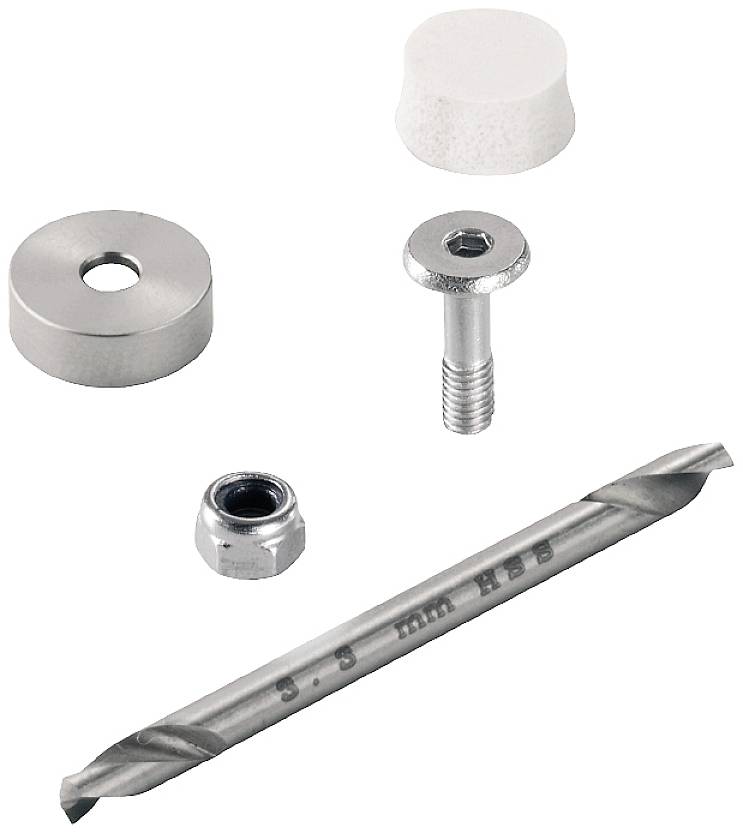 Metallbohrer, Schraube, Dübel und Zubehörteile, die zur Wandmontage verwendet werden.