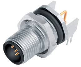 Metallstecker mit Gewinde und drei goldfarbenen Kontakten. Geeignet für elektronische Verbindungen in industriellen Anwendungen.