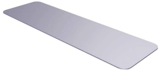 Ein rechteckiges, flaches, graues Objekt mit abgerundeten Ecken.