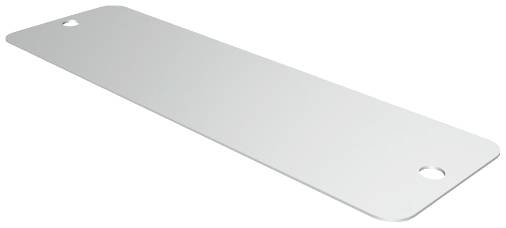 Ein rechteckiges Metallstück mit abgerundeten Ecken und einem Loch an jedem Ende liegt flach auf einer Oberfläche.