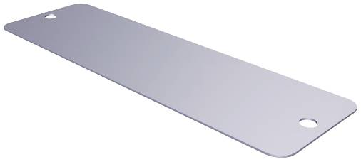 Metallplatte mit abgerundeten Ecken und Löchern an beiden Enden, vor neutralem Hintergrund.