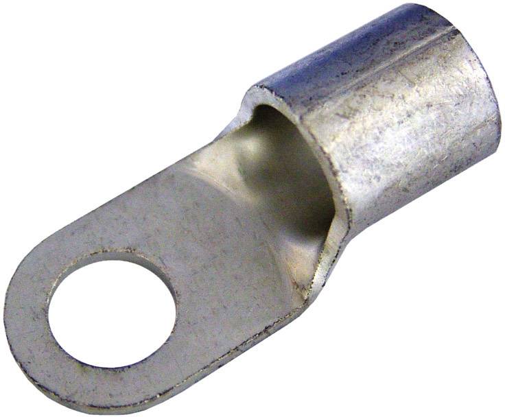 Metallringkabelschuh mit einem Loch zur Befestigung an einem elektrischen Kabel. Verwendet für sichere elektrische Verbindungen.