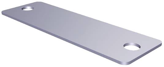 Ein rechteckiges Metallplättchen mit zwei runden Löchern an den Enden wird gezeigt.