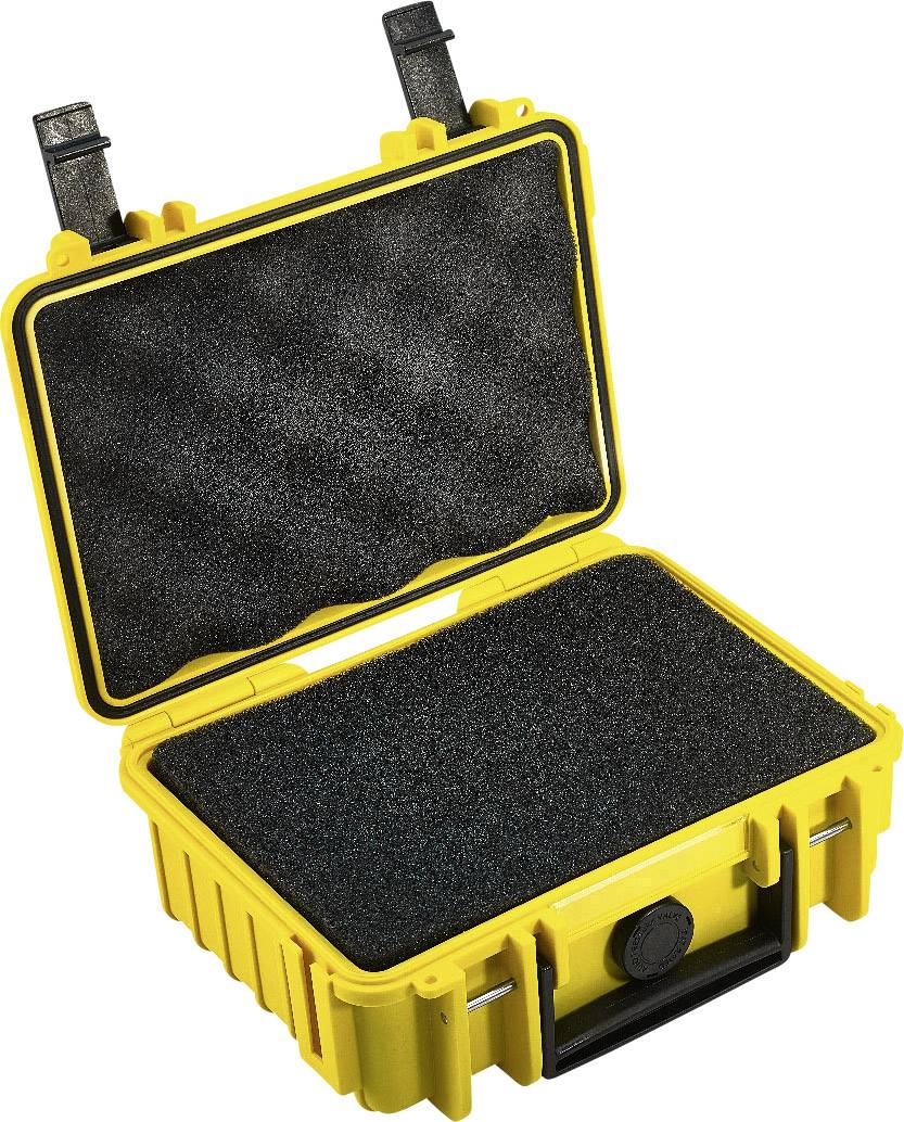 Gelber, offener Koffer mit schwarzem Schaumstoffeinsatz, geeignet für den sicheren Transport von empfindlichen Gegenständen.