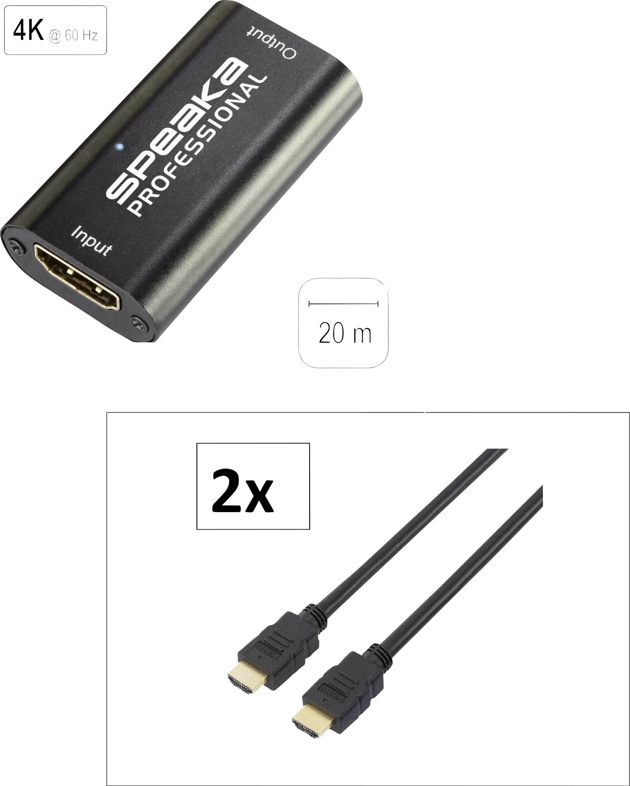 SpeaKa Professional HDMI Anschlusskabel HDMI-A Stecker, HDMI-A Stecker 20.00m Schwarz SP-7657924 Audio Return Channel, vergoldete