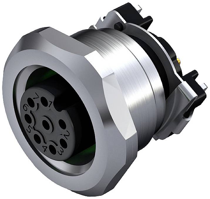 Ein elektrischer Steckverbinder mit mehrpoligem Design, gezeigt in einem Winkel, geeignet für Anwendungen in der Automobilindustrie.