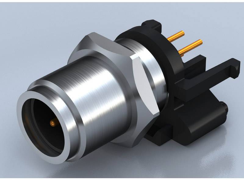 Silberner Metallstecker mit schwarzem Kunststoffgehäuse und goldenen Pins, vermutlich ein elektrischer Anschlussstecker.