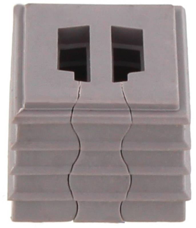 Graue Kunststoffhülle mit zwei rechteckigen Öffnungen oben, vermutlich für elektrische Anschlüsse oder Steckverbinder.