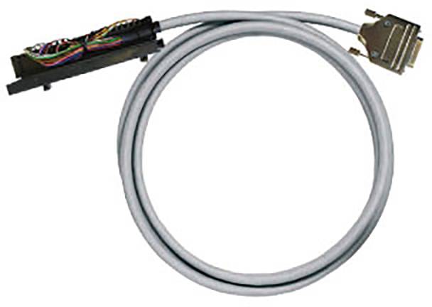 Graues Datenkabel mit einem DB25-Stecker auf der einen Seite und offenen, farbcodierten Drähten auf der anderen Seite.