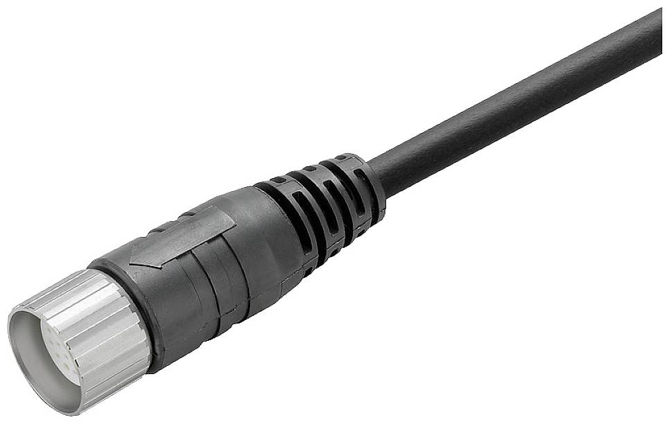 Schwarzes elektrisches Stecker- oder Kabelstück mit geriffelhülse, isoliertem Mittelteil und freiem Drahtende, geeignet für technische Verbindungen.