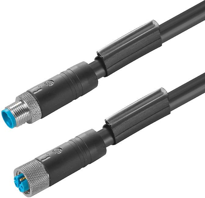 Zwei schwarze Kabel mit Metallsteckern, eines mit blauer Innenseite und das andere mit silberner Innenseite, auf weißem Hintergrund.