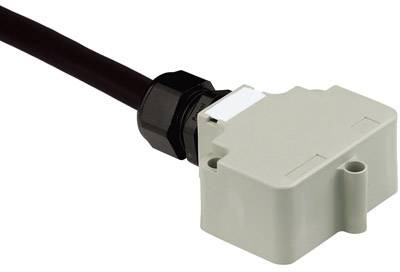 Ein rechteckiger Sensor mit Kabel, hauptsächlich grau mit schwarzem Kabelanschluss.