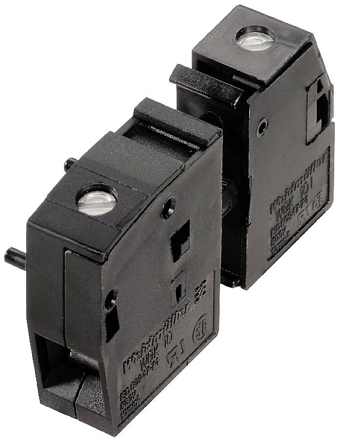 Zwei schwarze elektrische Schalterkomponenten in rechteckiger Form mit Befestigungselementen, geeignet für industrielle Anwendungen.