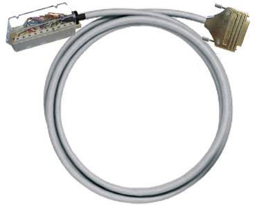 Ein graues, verdrilltes Kabel mit einem Breitenstecker an einem Ende und Drahtverbindungen am anderen Ende, geeignet für technische Anwendungen.