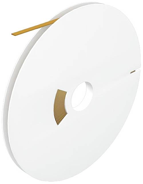 Eine große, weiße Rolle Klebeband mit einem kleinen braunen Abschnitt, der von der Seite hervorragt.