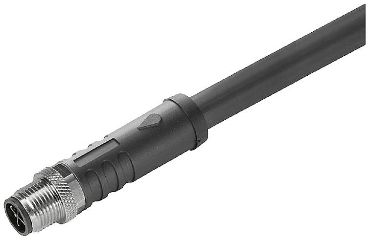 Schwarzes Kabel mit einem metallischen Stecker am Ende, geeignet für industrielle oder elektronische Anwendungen.