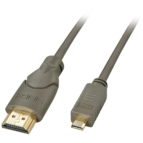LINDY HDMI Anschlusskabel HDMI-A Stecker, HDMI-Micro-D Stecker 2.00m Grau 41353 Rund, doppelt geschirmt, vergoldete Steckkontakte