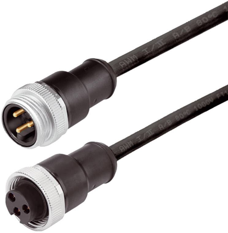 Zwei schwarze Kabel mit metallischen Anschlüssen, geeignet für industrielle Verbindungen oder elektronische Geräte.