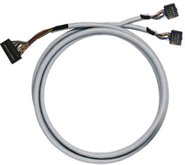 Graues, rundes Kabel mit neunadrigen farbigen Drahtanschlüssen an beiden Enden; geeignet für elektronische Verbindungen.