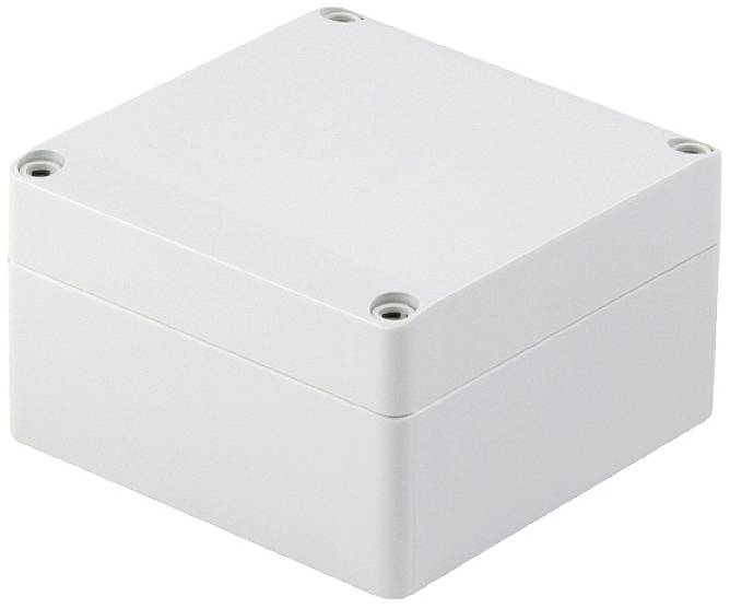 Ein rechteckiges, weißes Gehäuse aus Kunststoff, geeignet für den Einsatz in elektrischen Anwendungen. Modular und verschraubbar.
