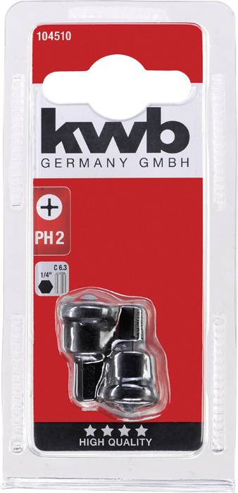 Verpackung mit zwei PH2-Schraubendreherbits von KWB Germany GmbH. Produktnummer 104510, hohe Qualität, geeignet für 1/4" C6.3 Antrieb.