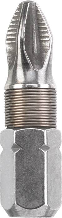 Ein Kreuzschlitzschrauberbit aus Metall mit geriffeltem Schaft.