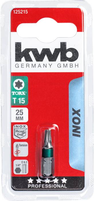 Kwb Germany GmbH Torx T15, 25 mm Bit für Edelstahl, in Kunststoffverpackung, eignet sich für professionelle Anwendungen.