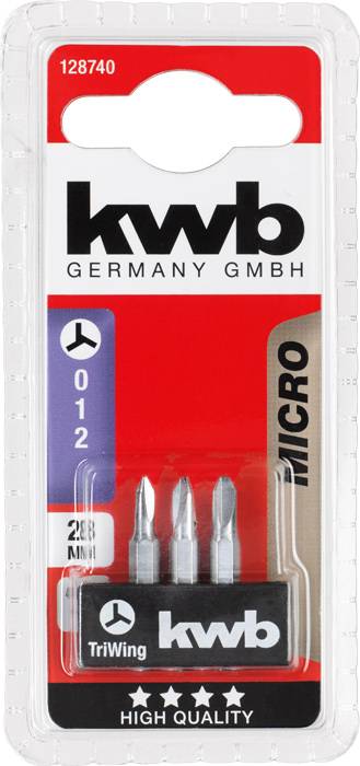 Kwb Germany GmbH TriWing-Microbitsatz, 3 Teile, Größen 0, 1, 2, für Feinmechanik mit 25 mm Länge im Blisterpack.