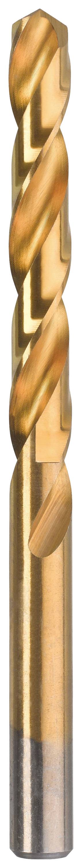 Ein goldfarben glänzender Spiralbohrer mit glatter Spitze, geeignet für präzises Bohren in Metalloberflächen.