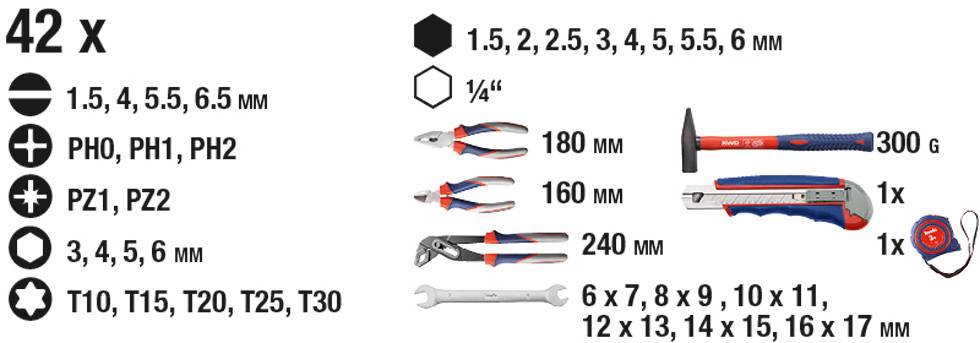 Kwb 370731 Werkzeugkoffer bestückt 42teilig