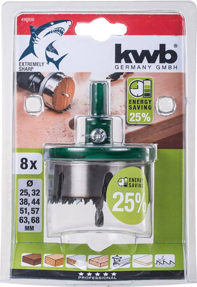 Kwb 498920 Lochsäge 8teilig 25 mm, 32 mm, 38 mm, 44 mm, 51 mm, 57 mm, 63 mm, 68mm 1St.
