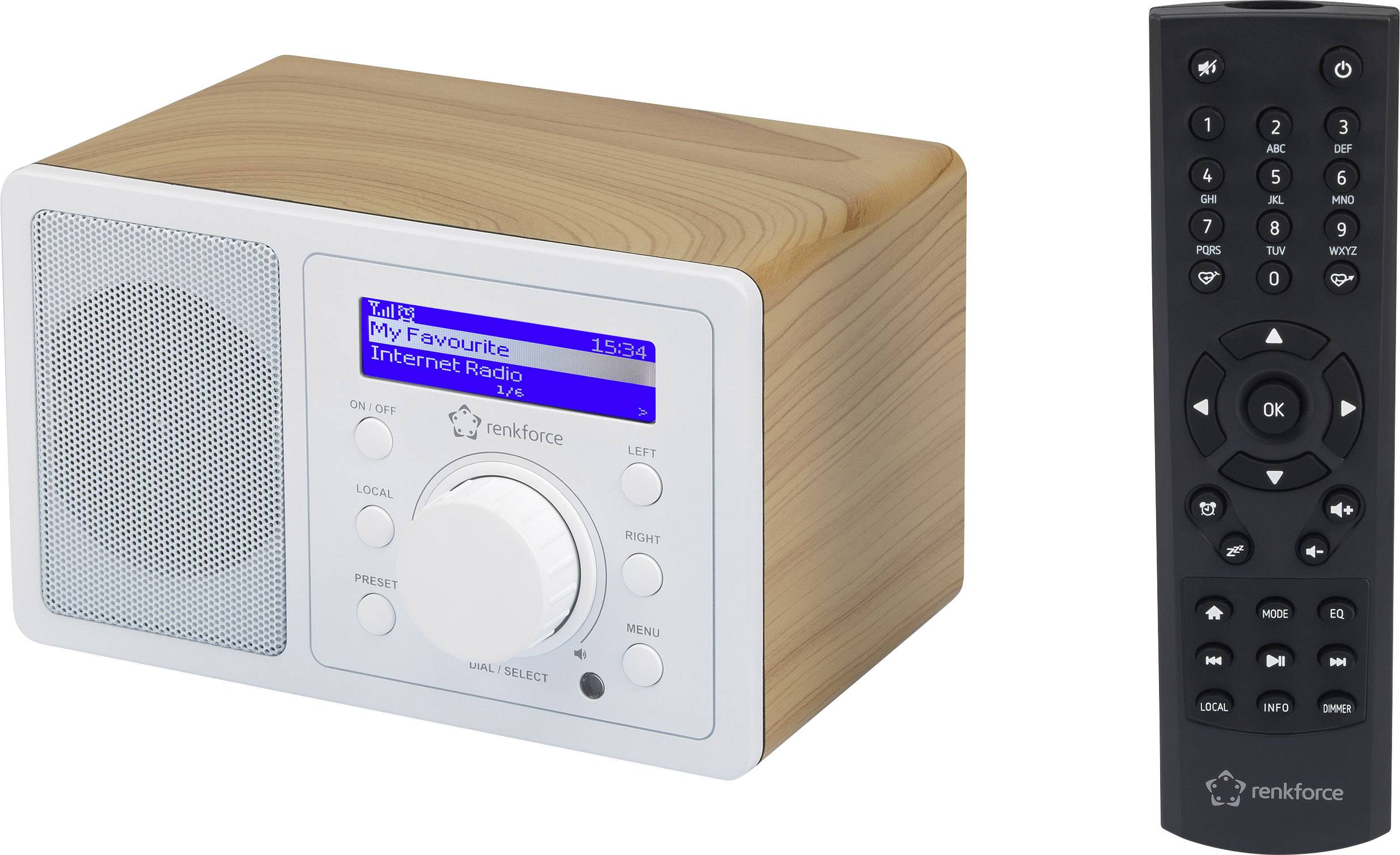 Renkforce RF-IR-MONO1 WOOD Internet Tischradio Internet Bluetooth®, AUX, Internetradio, WLAN DLNA-fähig Holz, Weiß