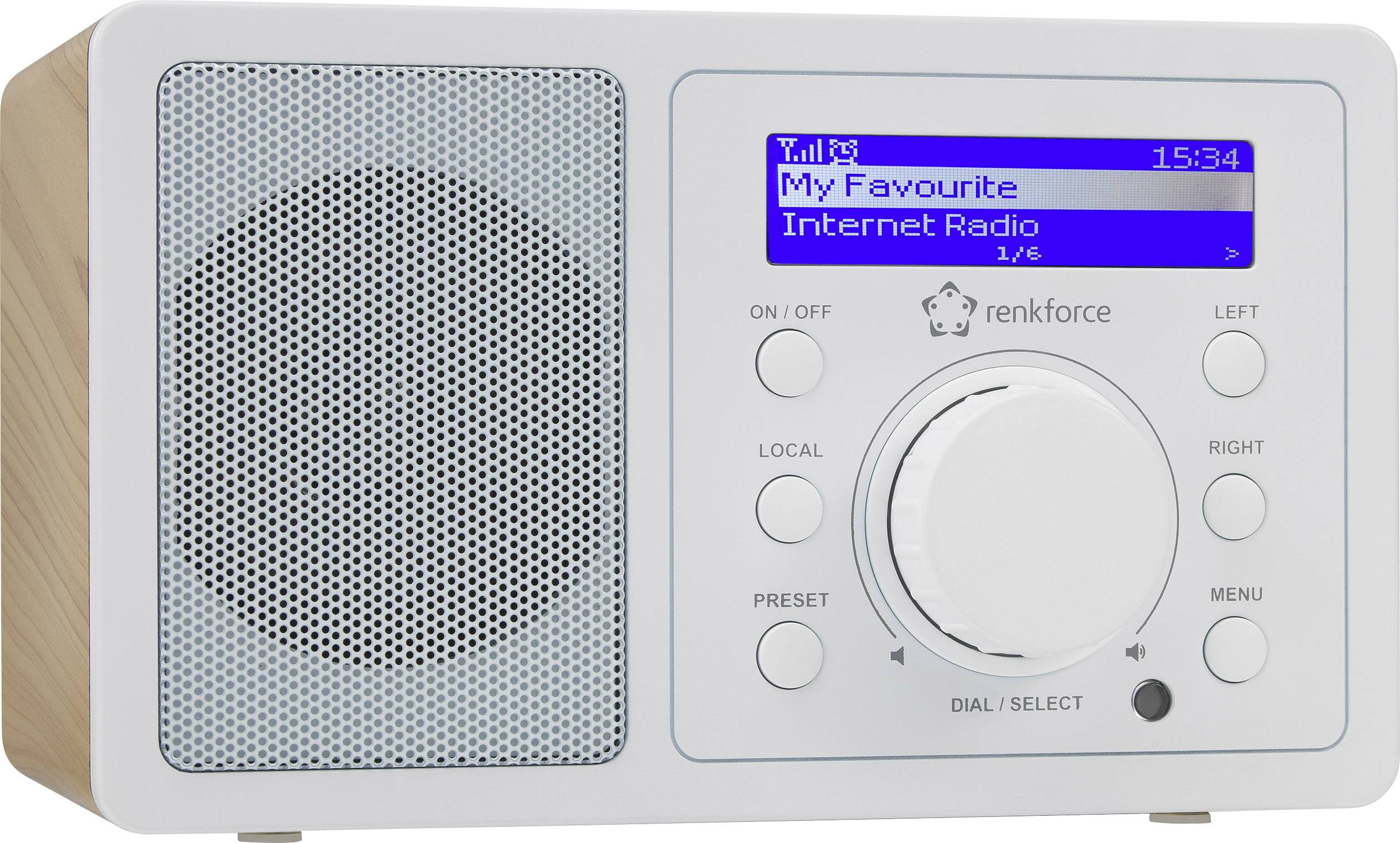 Renkforce RF-IR-MONO1 WOOD Internet Tischradio Internet Bluetooth®, AUX, Internetradio, WLAN DLNA-fähig Holz, Weiß