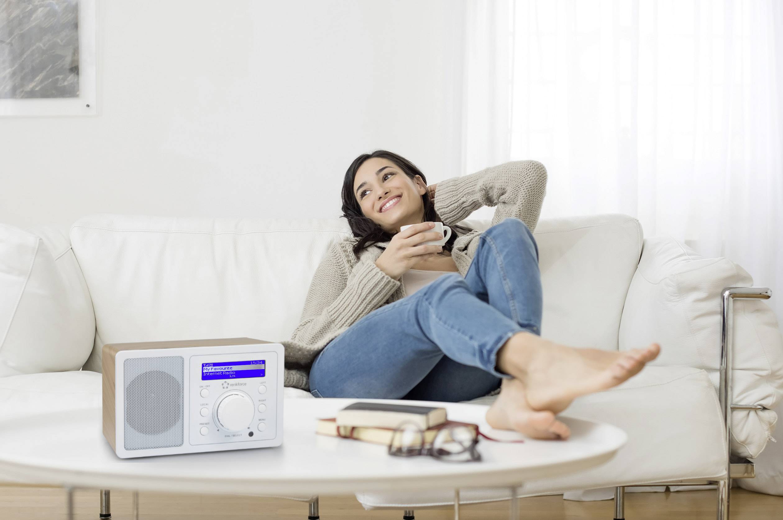 Renkforce RF-IR-MONO1 WOOD Internet Tischradio Internet Bluetooth®, AUX, Internetradio, WLAN DLNA-fähig Holz, Weiß