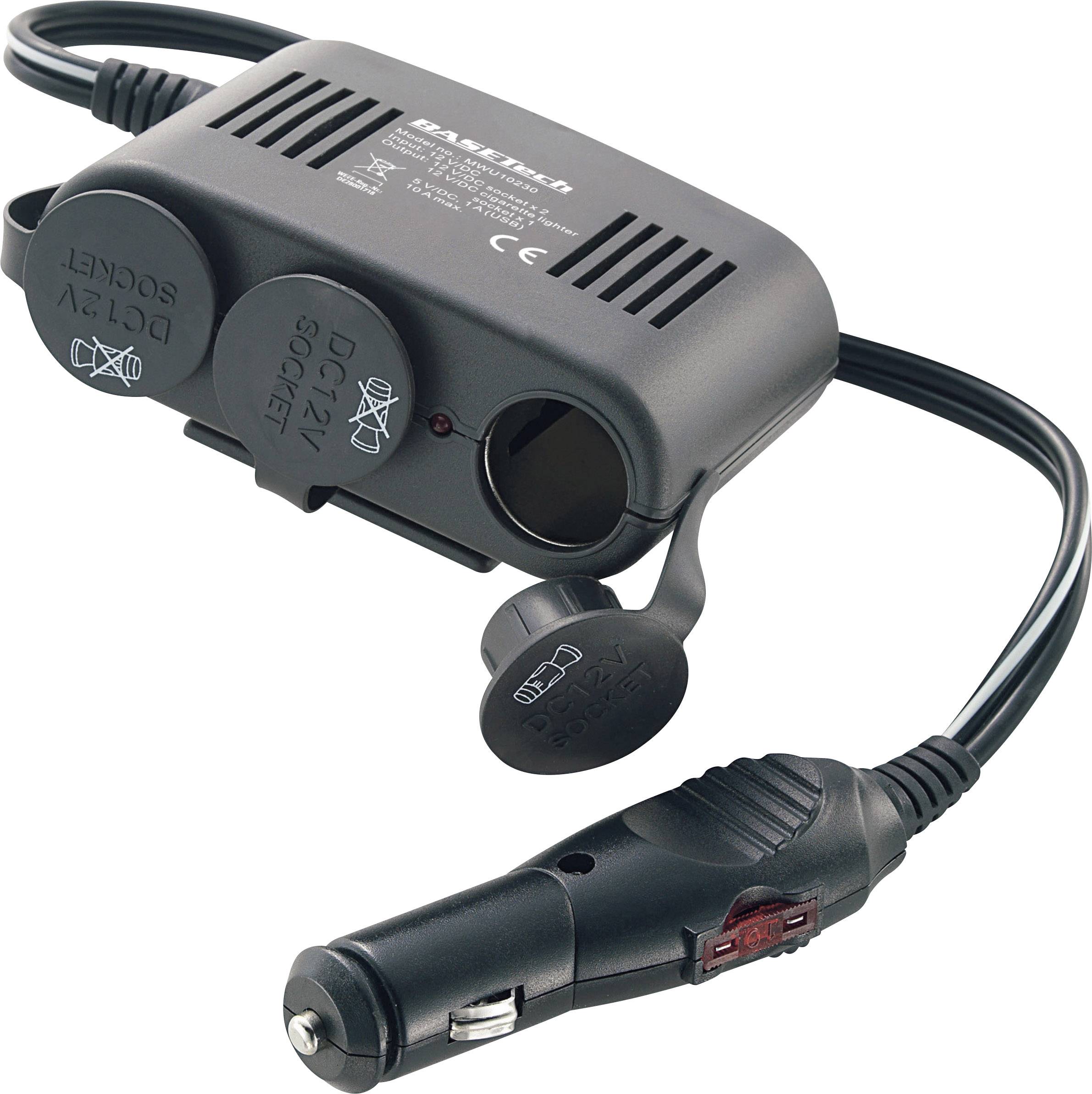 Basetech 3-fach Verteiler mit USB Zigarettenanzünderstecker