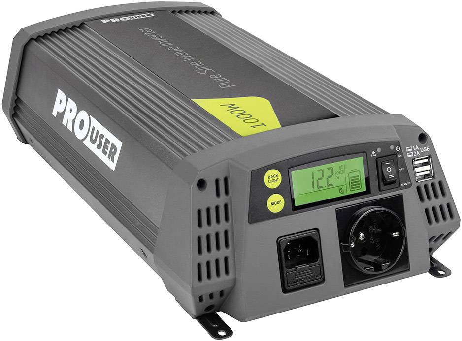 ProUser Wechselrichter Sinus PSI1000TX 1000W 12 V/DC - 230 V/AC, 5 V/DC inkl. Fernbedienung