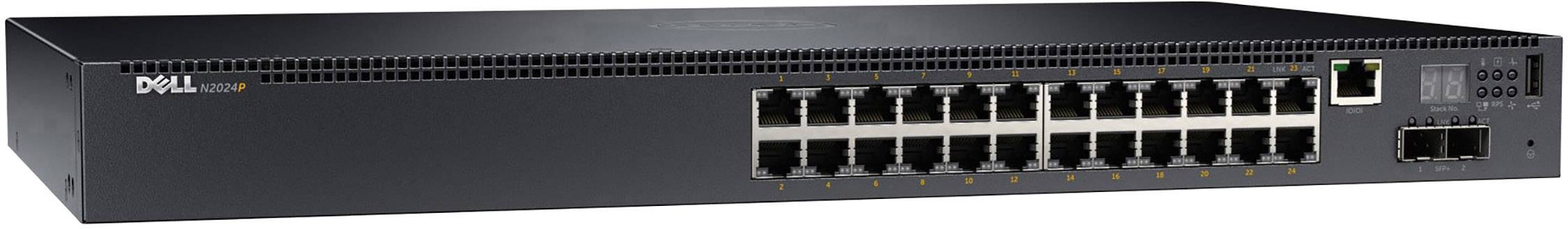 Dell Networking N2024P - Switch - L2+ - managed - 24 x 10/100/1000 + 2 x 10 Gigabit SFP+ - Luftstrom von vorne nach hinten