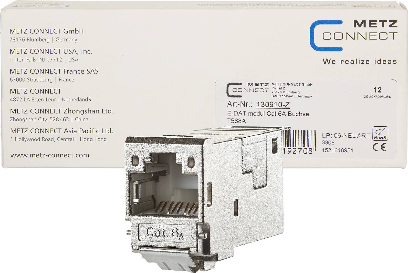 Metz Connect 130910-Z RJ45-Einbaumodul E-Dat, Modul-Steckgesicht CAT 6a 1 St.